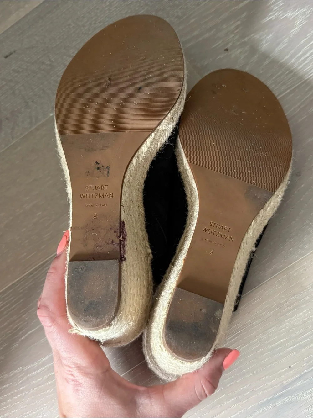 Stuart Weitzman Black Suede Espadrille Wedge Mules - Picture 6 of 6